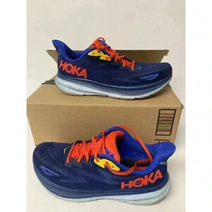 .270 Hoka Mens Clifton 9, Running shoes, Blue/Orange-US 10 MENS